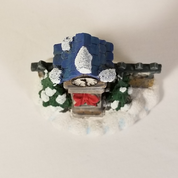 Christmas Village Town Clock Porcelain Accessory by Brick Wall & Pine Trees - Picture 5 of 8